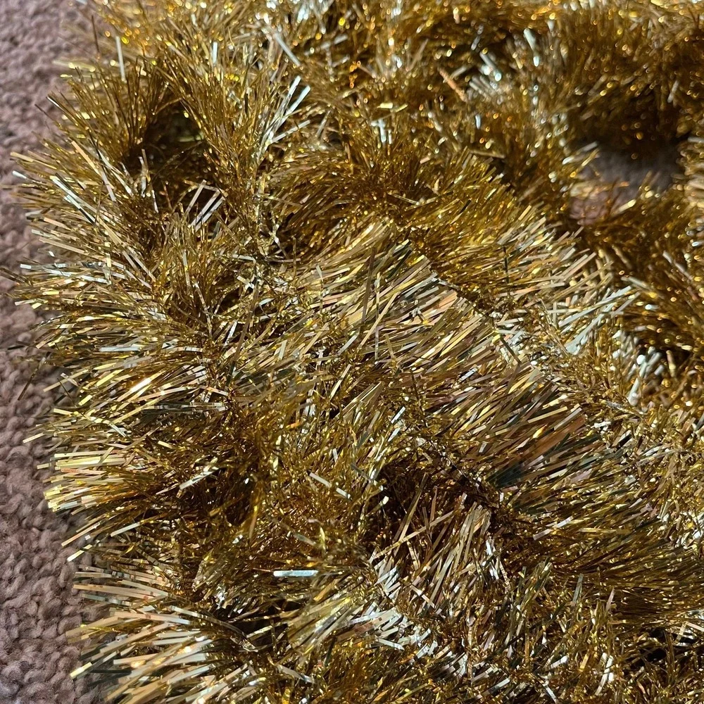 Vtg MCM‎ Christmas Double Glo Tinsel Garland Shiny Soft Fluffy gold 25 ft Long